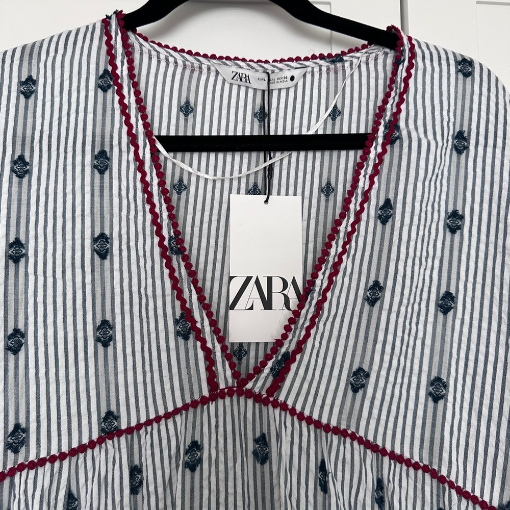 Zara Navy and White Patterned Maxi  Dress - Picture 2 of 13